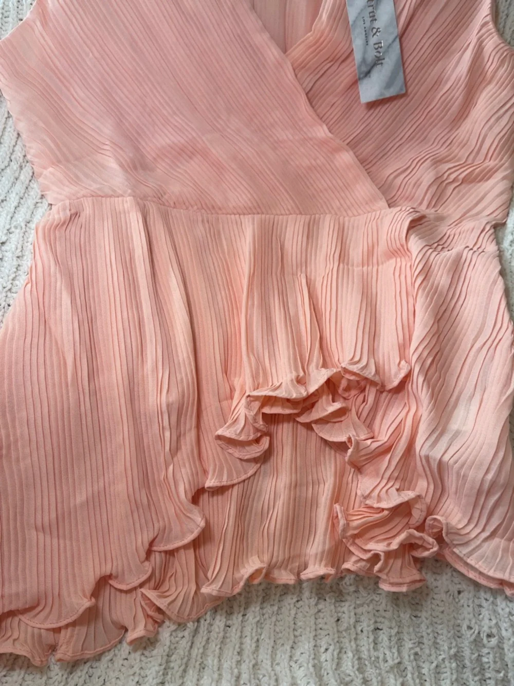 Strut & Bolt Peach Pleated V-Neck Dress